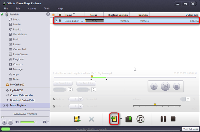 transfer the created ringtone to your iPhone